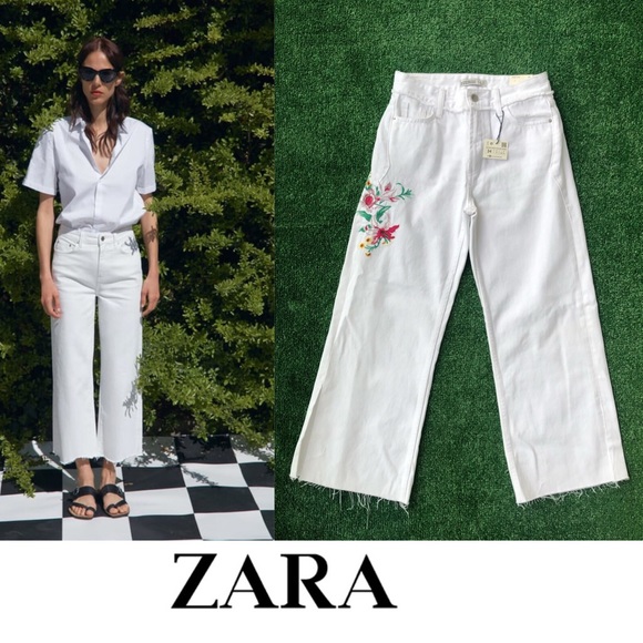 Zara Denim - Zara studio embroidery cropped flare jeans